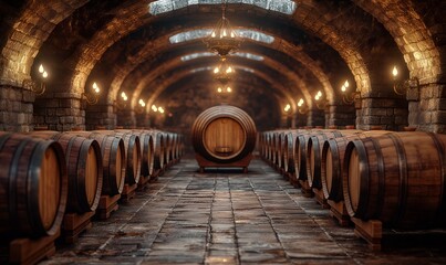 Fototapeta na wymiar Large barrels in the cellar of the winery.