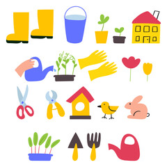 Gardening. Set of elements. Vector design. Flat vector illustrations