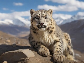 Snow leopard camouflage among the rocky terrain