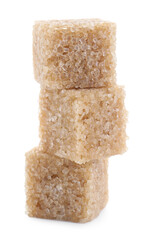 Three brown sugar cubes isolated on white