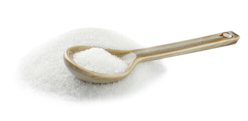 Spoon with granulated sugar isolated on white