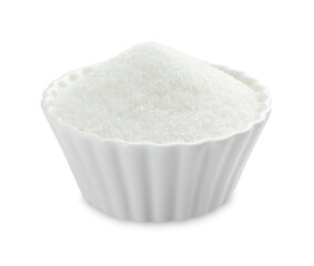 Granulated sugar in bowl isolated on white