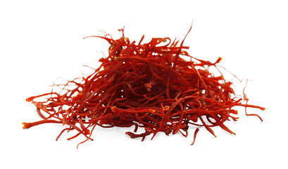 Pile of dried red saffron isolated on white