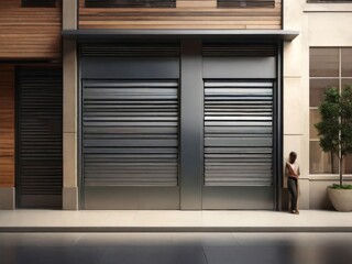Modern metal shutter on a sleek urban storefront