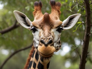 Curious giraffe peering over the treetops