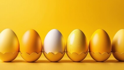 Row of yellow easter eggs on yellow background