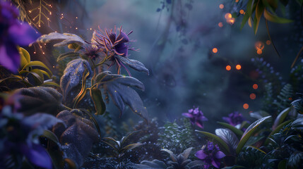 Fototapeta na wymiar beautiful flowers in the forest, flowers in the forest night background.
