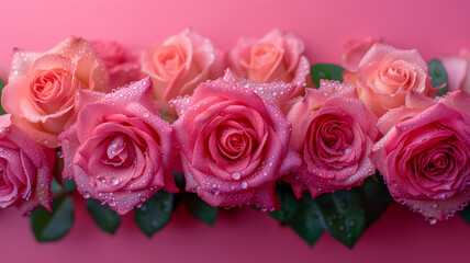 A lush bouquet of roses with dew drops