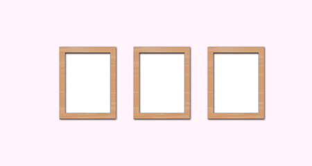3 frames hanging on the wall illustration. blank frame, mock up