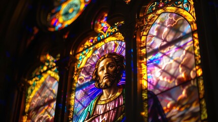 Obraz premium Stained glass window of a saint a beacon of faith and guidance
