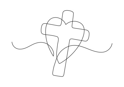 recommend clip art: Christianity love. Heart and cross. Continuous line drawing. Religion concept. Vector illustration.