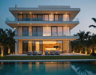 High-rise villa, super luxurious modern style, unique fancy, glass
