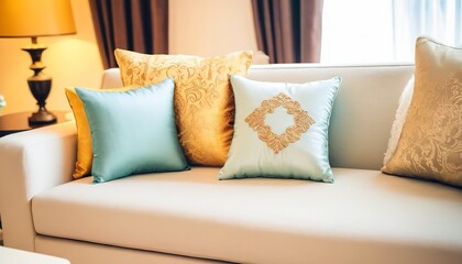 Beautiful luxury pillow on sofa decoration in living room interior