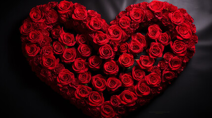 heart shaped bouquet made of beautiful red roses. a love symbol. romantic background concept