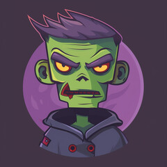 Fototapeta premium flat logo of cute funny zombie face in cartoon style. Halloween theme.