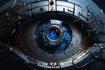 a close up of a robot eye