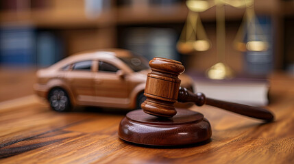 A gavel on the toy car background, the concept of a court case about vehicles
