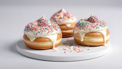 Fototapeta na wymiar Donuts with white chocolate cream and sprinkles sugar on top