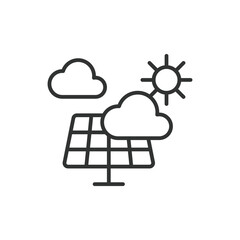 Solar panels cloud weather icon in line design. Solar, panels, cloud, weather, sunlight, forecast, sky isolated on white background vector. Solar panels cloud weather editable stroke icon.