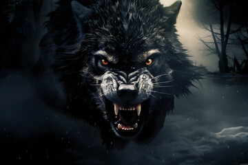 Ominous Killer Wolf Banner - Eerie Atmosphere Intensified with a Plain, Unobtrusive Background