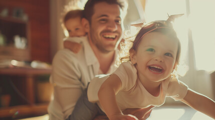 Father playing with his children