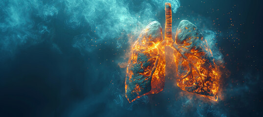 Burning lungs of a smoker with smoke, the concept of the impact of smoking habits on human health - obrazy, fototapety, plakaty