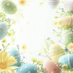 Bright Springtime Easter Eggs Amidst Daisy and Gerbera Flowers in the Air