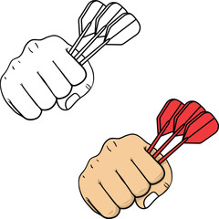 Hand holding darts vector illustration. 