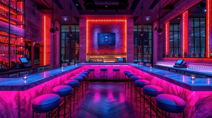 Modern Bar with Vibrant Neon Lighting