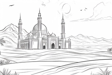 Fototapeta premium Coloring Pages of mosque in country