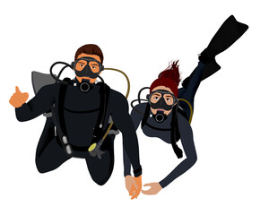 Scuba diver couple illustration