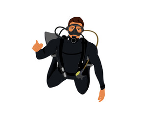 Obraz na płótnie Canvas Male scuba diver pointing