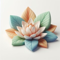 Lily Lotus. 3D minimalist cute illustration on a light background.