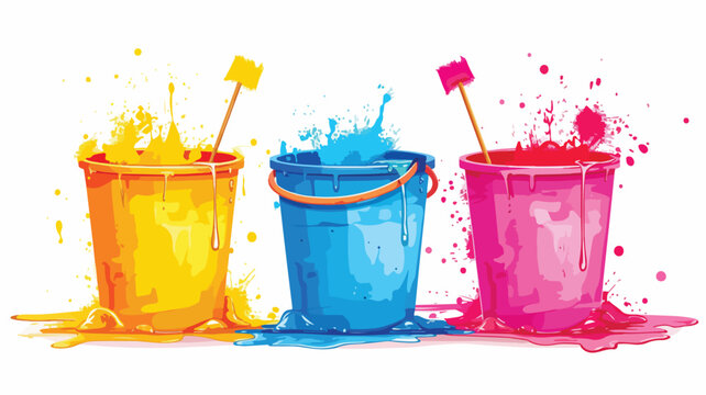 Illustration of buckets with paint. Image.
