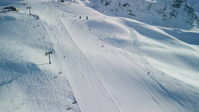 Aerial and drone view of Val d'Isère ski station in the French Alps, France