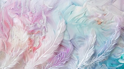 Ethereal Watercolor Feathers & Wispy Clouds Mixed Media Background