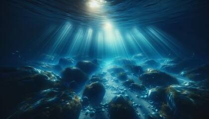 Underwater Seascape with Sunlight Penetrating Ocean Depth
