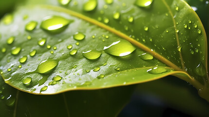 Morning dew is attracted by fresh green leaves