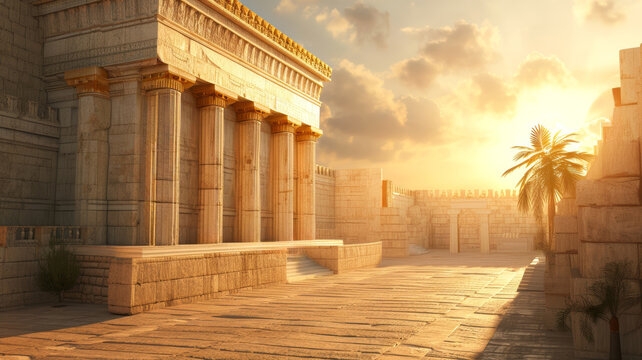 Background of a facade of a worship temple in the time of Jesus in the time of the Roman Empire Generative AI Illustration