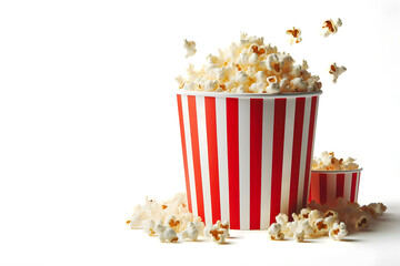 Overflowing Popcorn Tub. A festive tub of freshly popped popcorn, perfect for movie nights