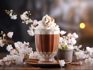 Obraz na płótnie Canvas Coffee cup with caramel and whipped cream