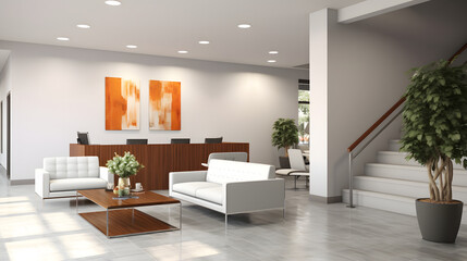 Stylish Office with Artful Decor and Clean Design.