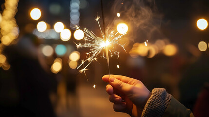 Person holding a burning sparkler - Powered by Adobe