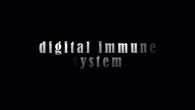 4K 3D Digital Immune System silver text with effect animation on black abstract background. Isolated using QuickTime Alpha Channel ProRes 4444
