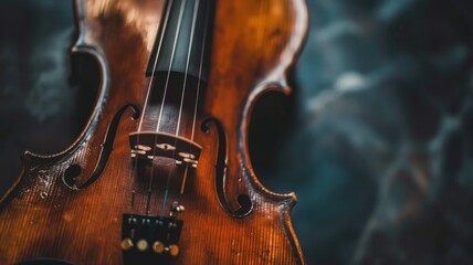 Classic Violin Elegance - The classic beauty of a violin, captured in rich detail against a moody, blurred background.