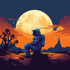 Fototapeta na wymiar Astronaut sitting on ground illustration.