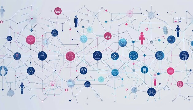 Integrated Digital Health Ecosystem, an integrated digital health ecosystem with an image displaying interconnected health information systems, telemedicine platforms, wearable devices, AI