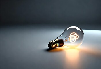 One of Lightbulb glowing among shutdown light bulb in dark area with copy space for creative thinking , problem solving solution and outstanding concept by 3d rendering technique 3d render - obrazy, fototapety, plakaty