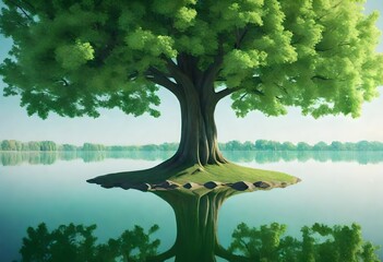 Green Leafed Tree Beside Body of Water during Daytime. Generative AI - Powered by Adobe