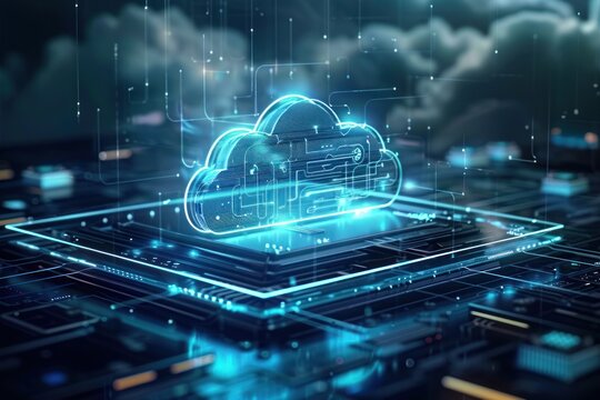 Cloud technology concept on tablet or electronic panel symbolizing online data storage abstract digital networking and cloud computing highlighting and security in modern business and communication